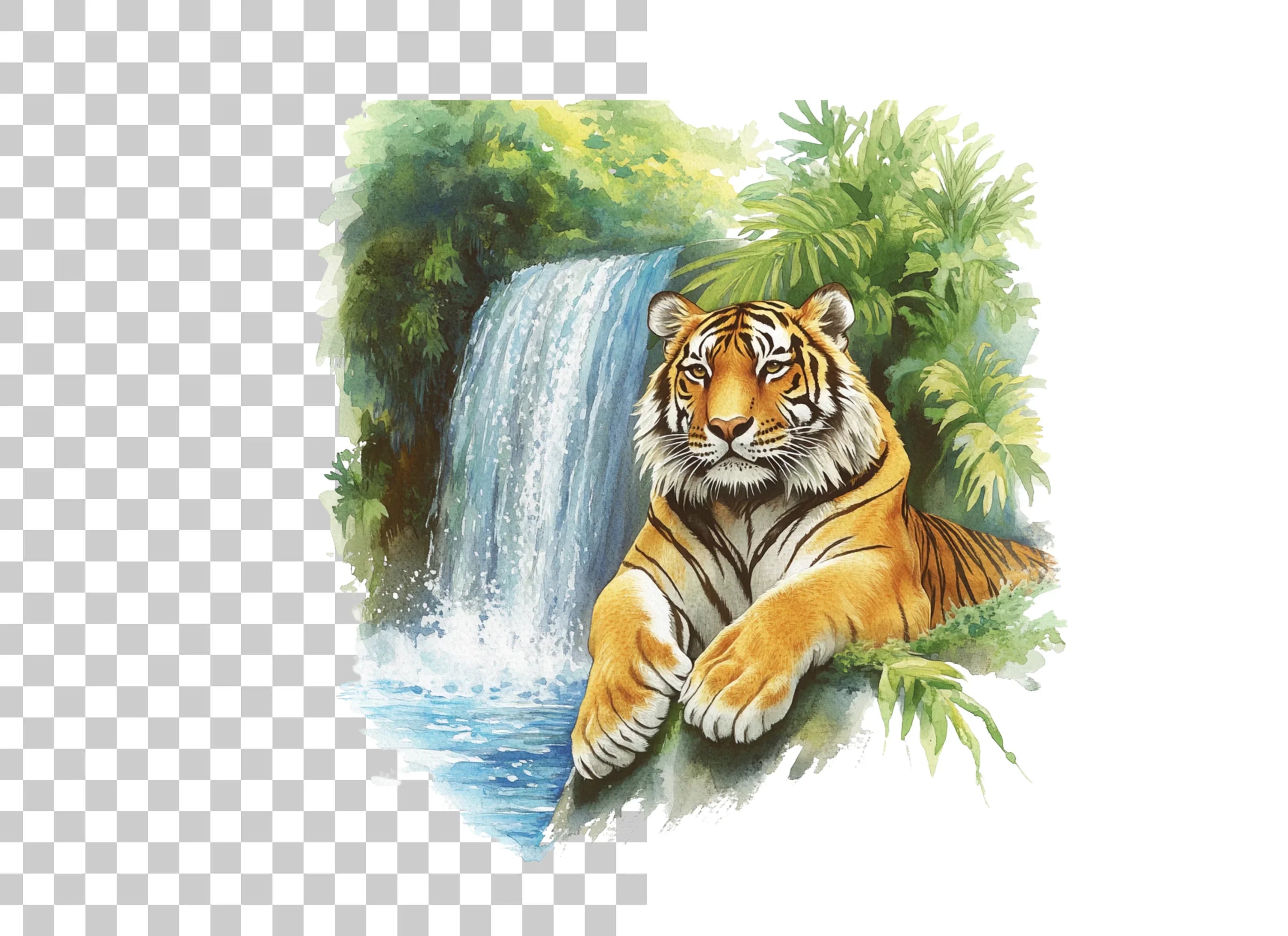 Majestic Tigers by Jungle Waterfall Clipart Bundle