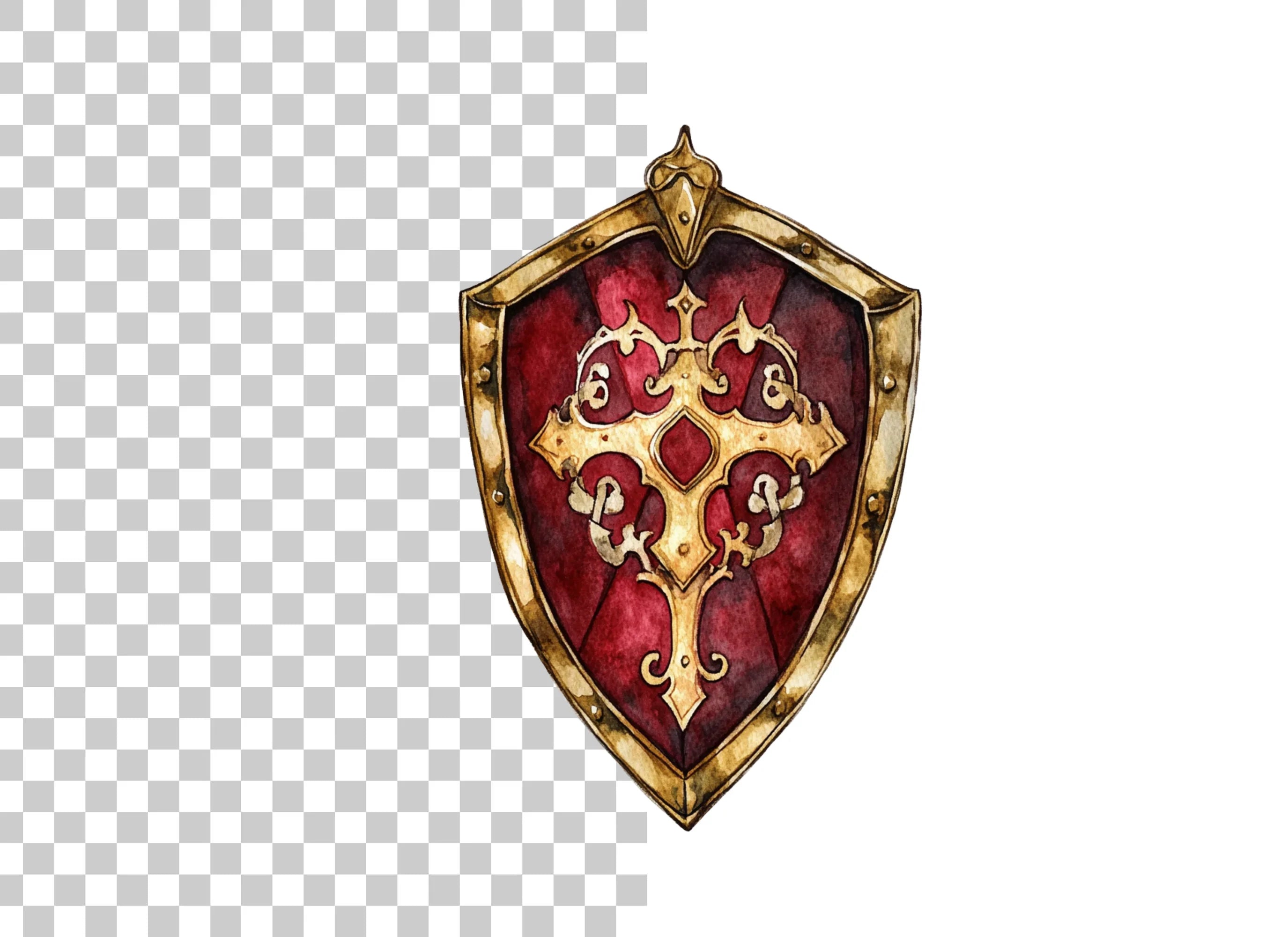 Red Gold Decorative Shield Clipart Bundle