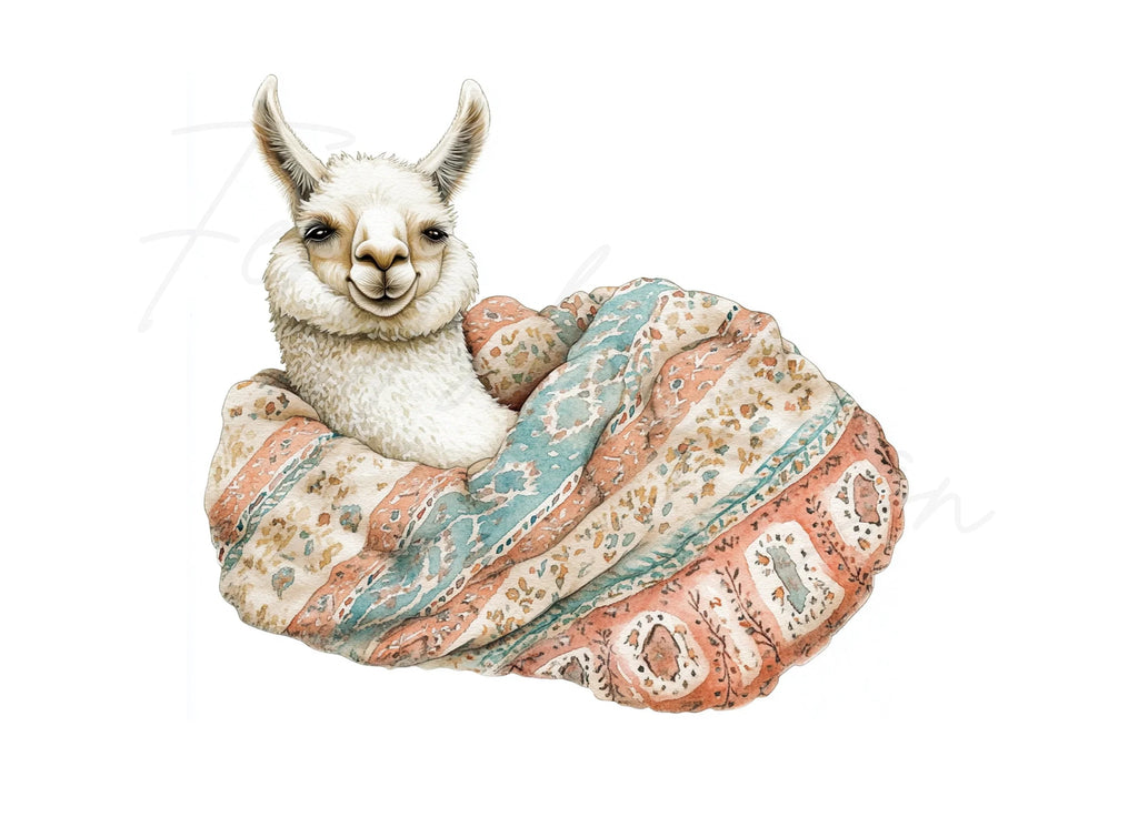 Cozy Llama in Soft Blankets Clipart Bundle