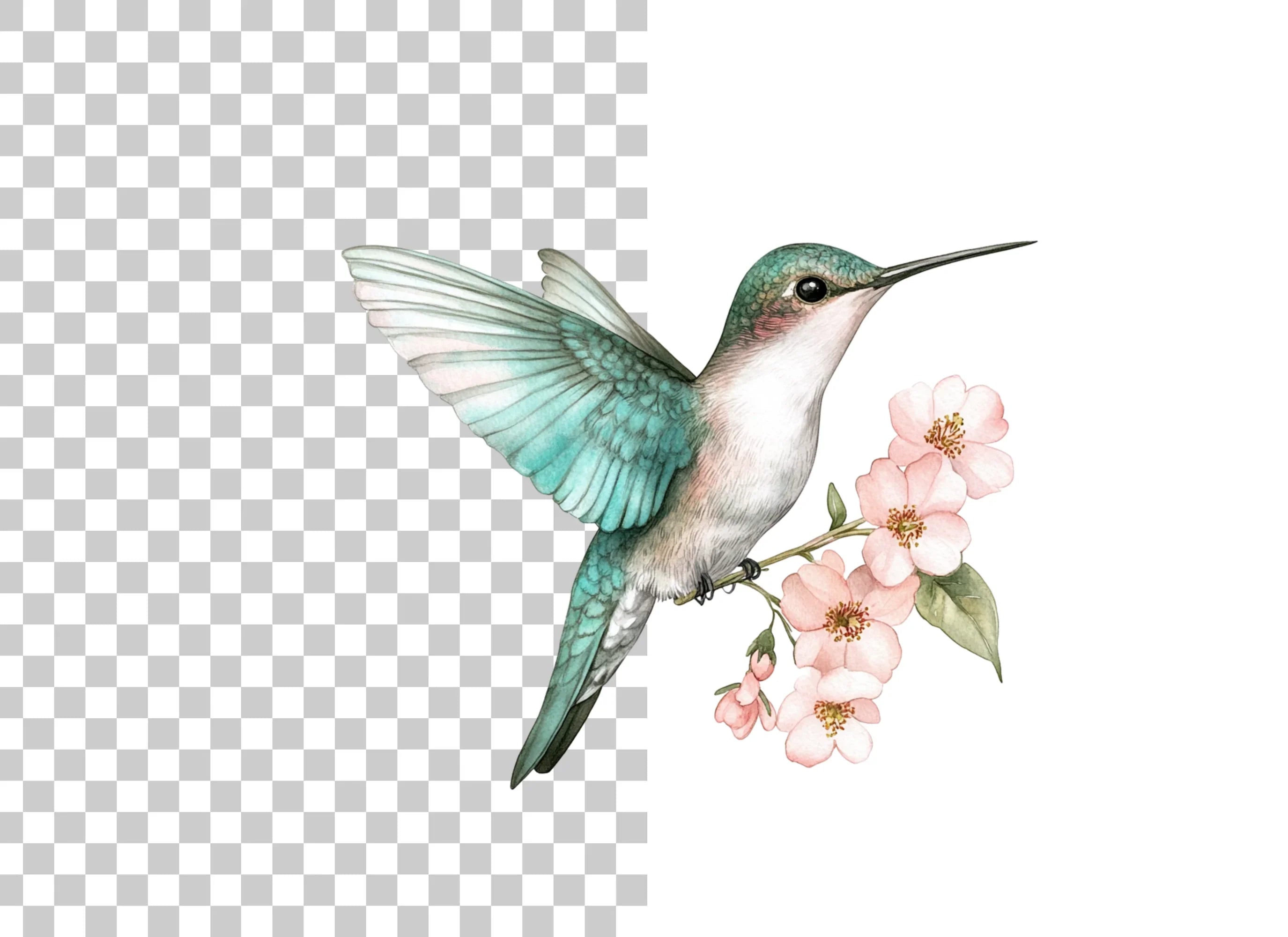 Hummingbird and Cherry Blossom Clipart Bundle