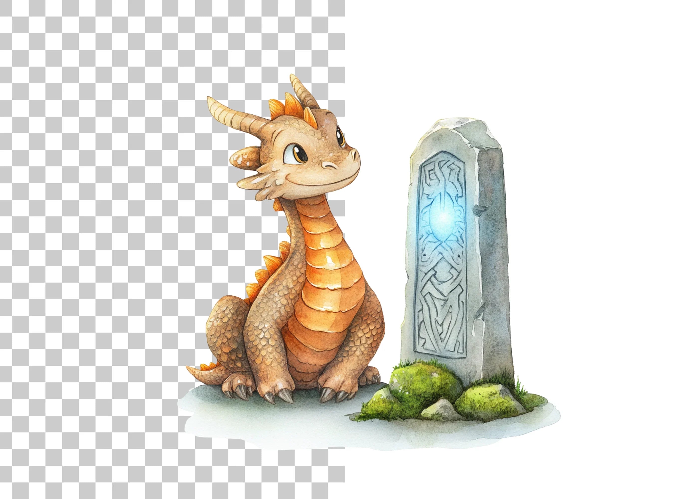 Cute Baby Dragon and Magic Stone Clipart Bundle
