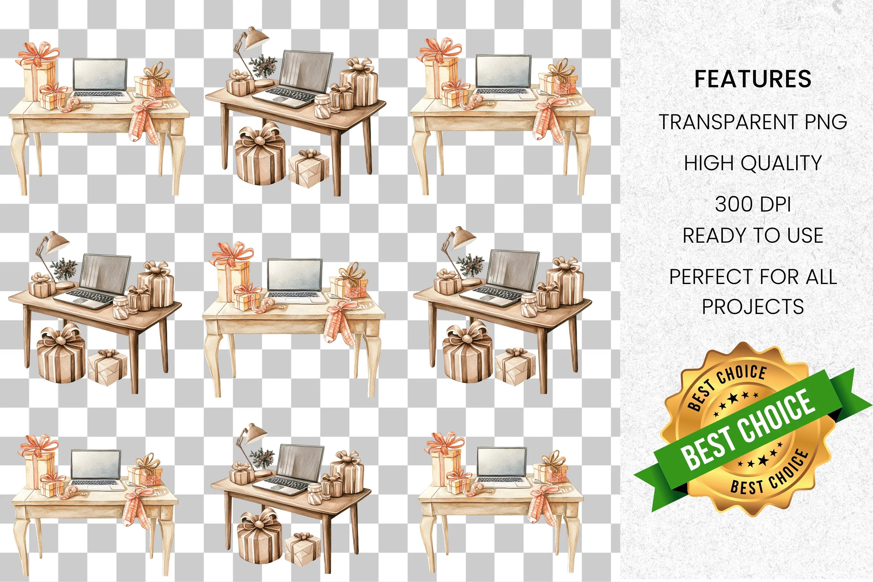 Christmas Desk Decor Clipart Bundle