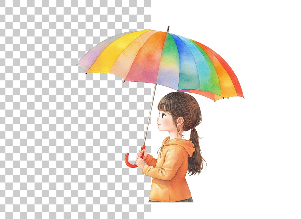 Girl with Rainbow Umbrella Clipart Bundle