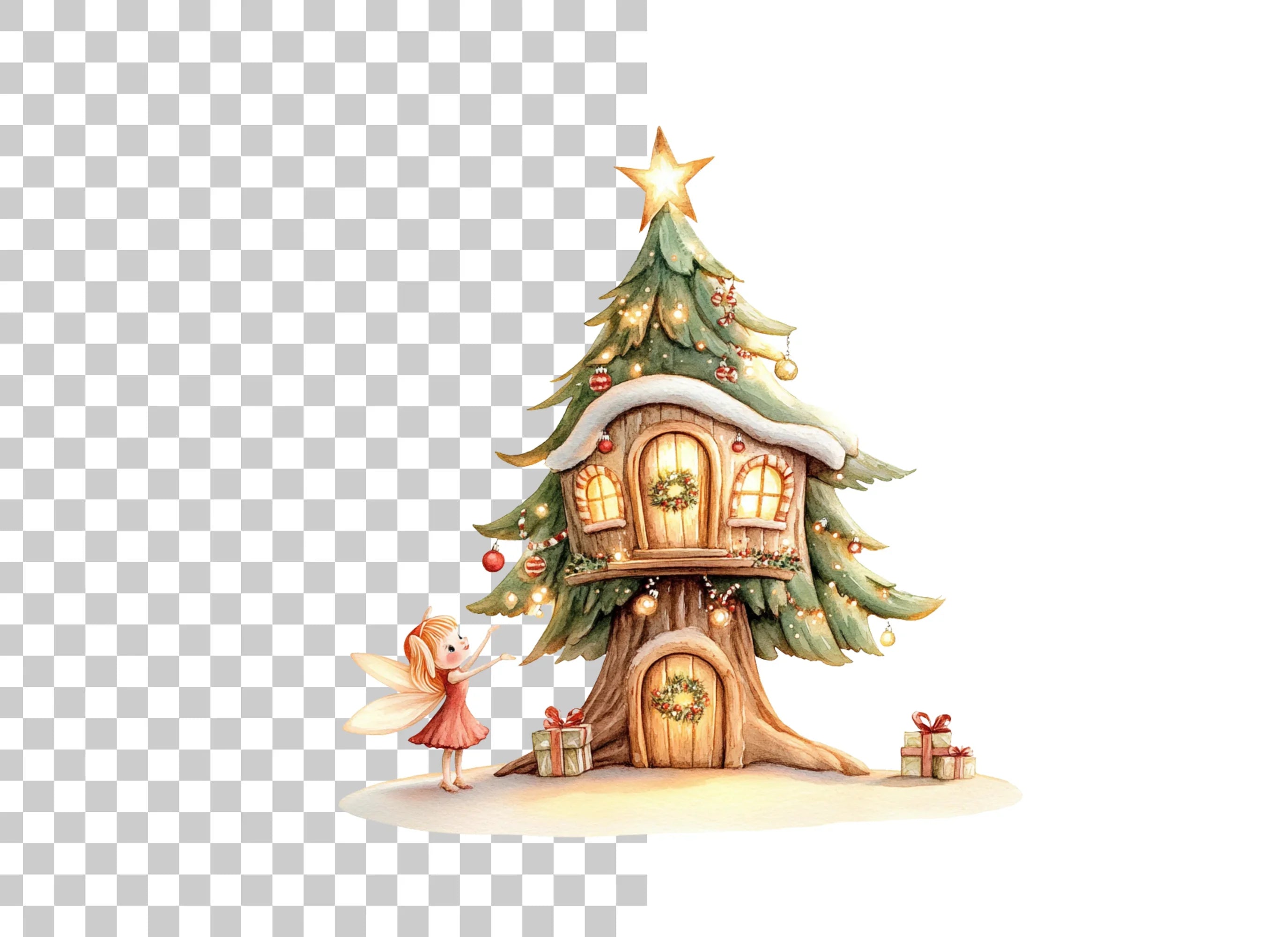 Christmas Fairy Treehouse Clipart Bundle