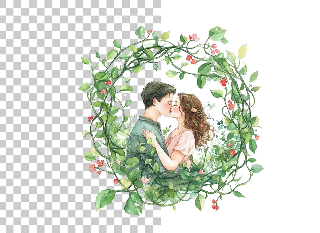 Romantic Couple Kissing Clipart Bundle