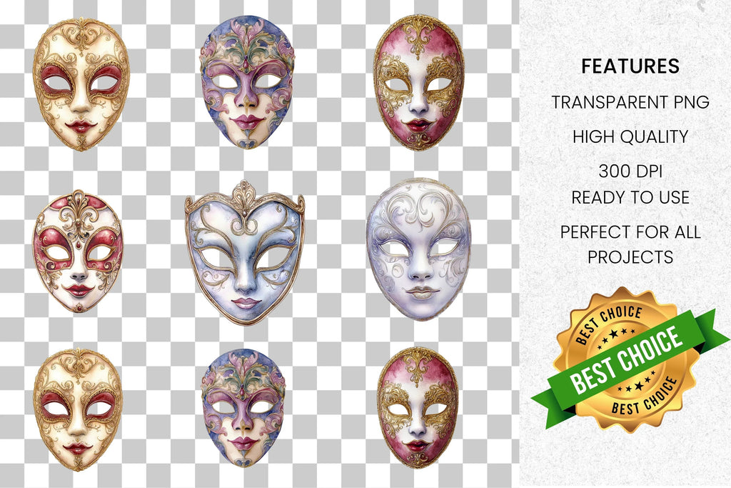 Elegant Venetian Masks Clipart Bundle
