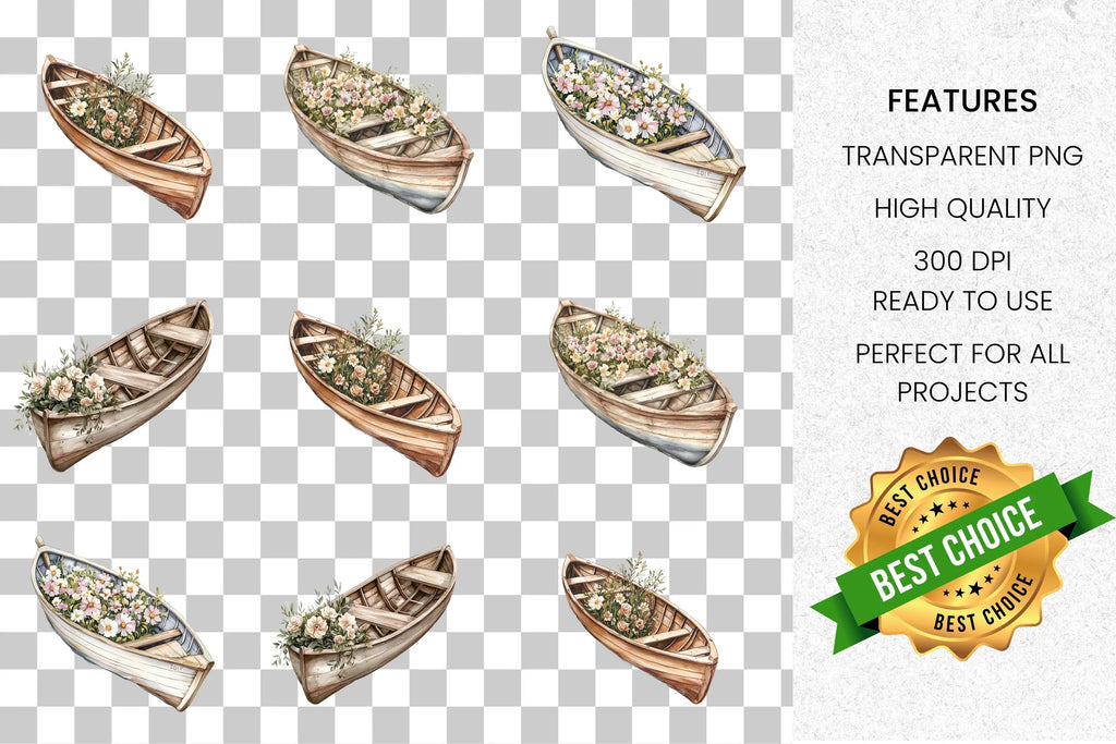 Charming Floral Boat Clipart Bundle