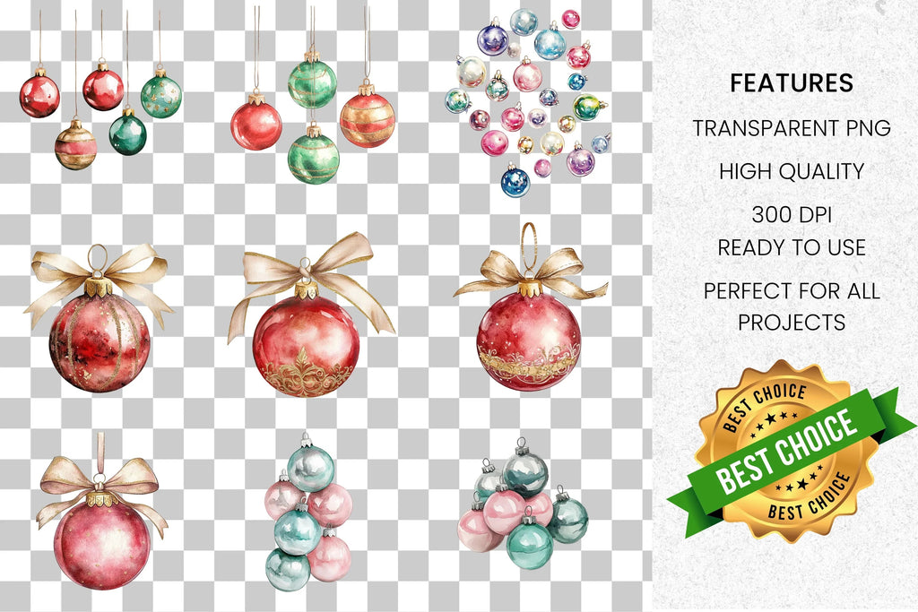 Festive Christmas Ornaments Clipart Bundle