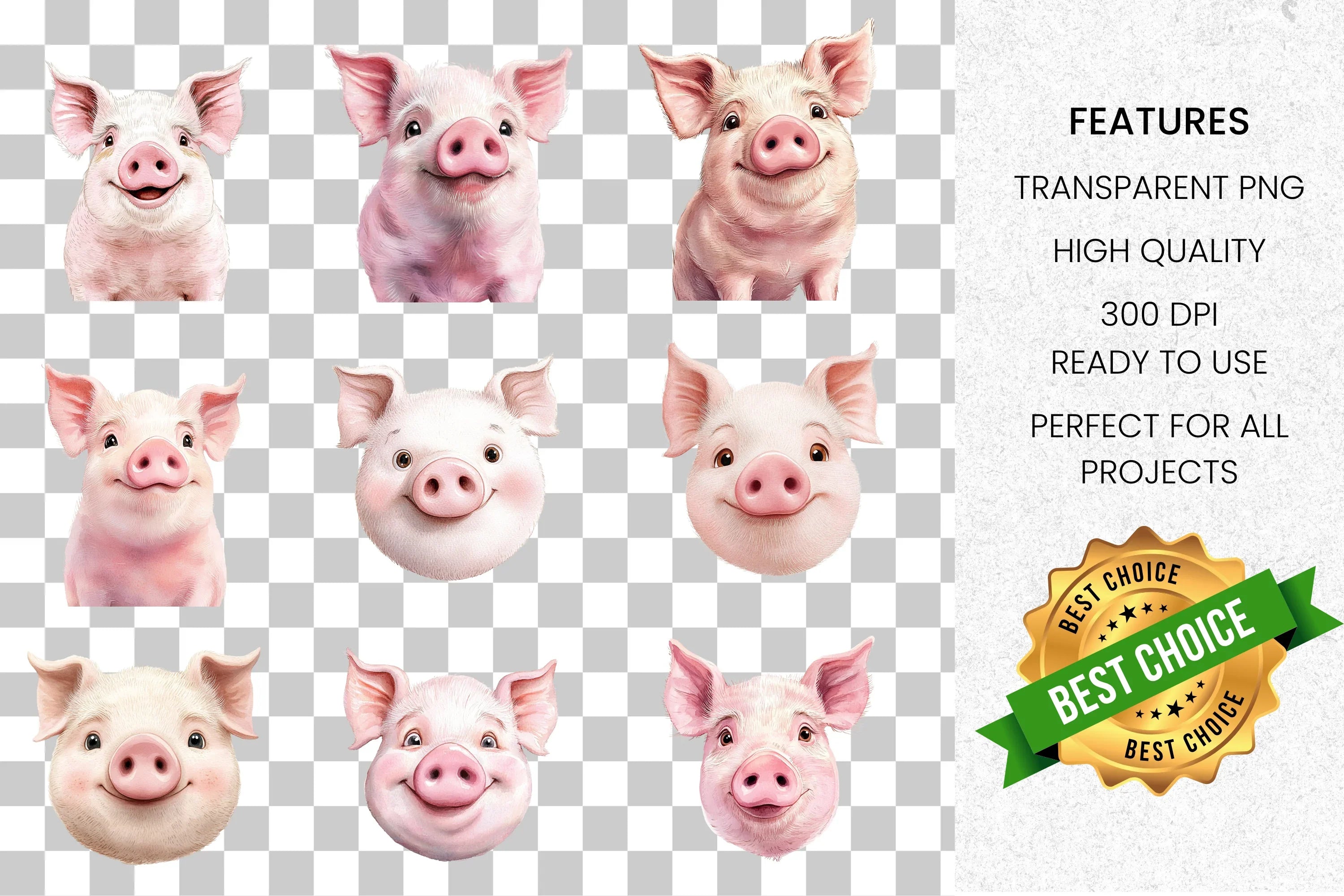 Adorable Pig Faces Clipart Bundle