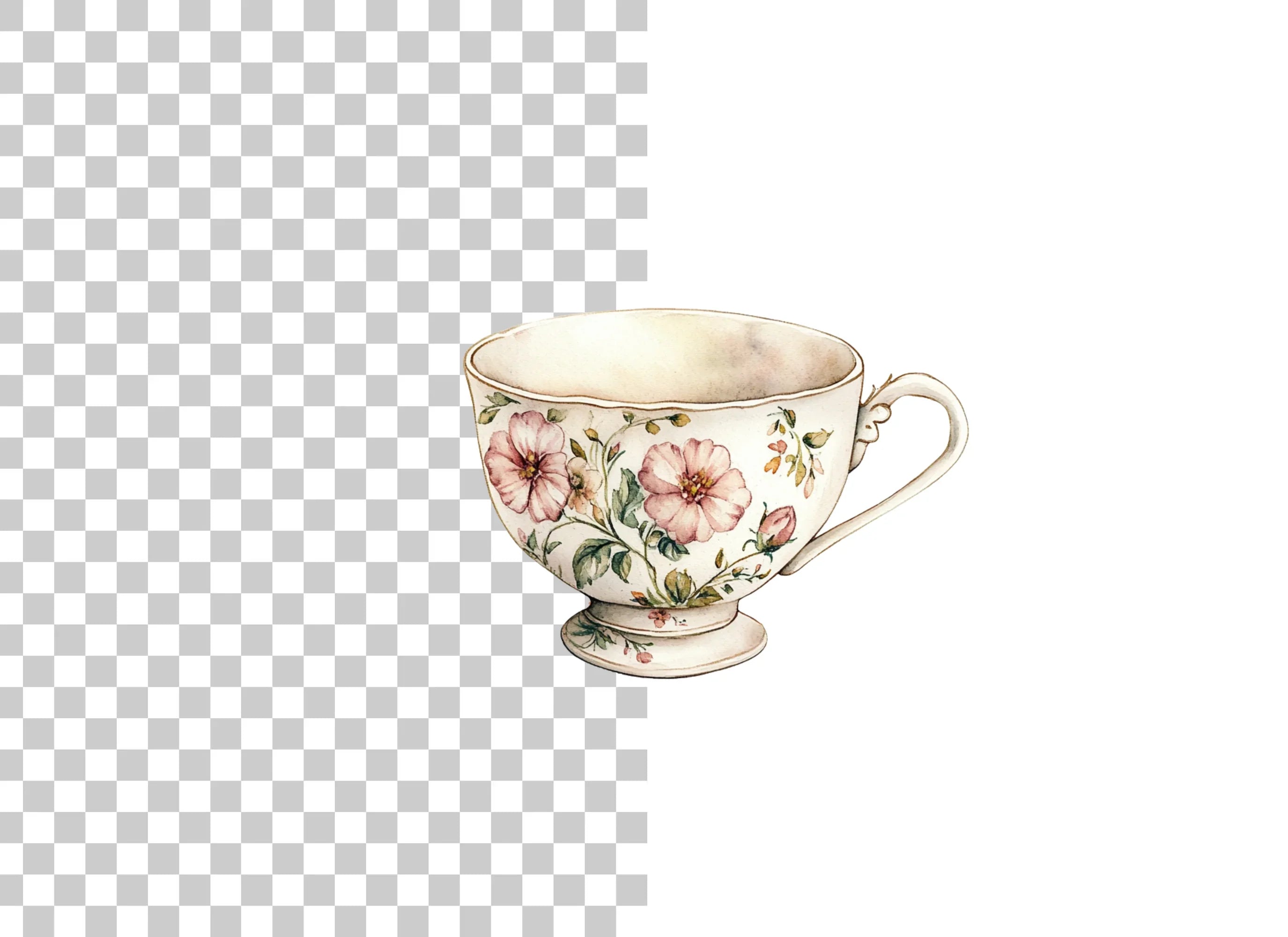 Elegant Floral Teacups Clipart Bundle