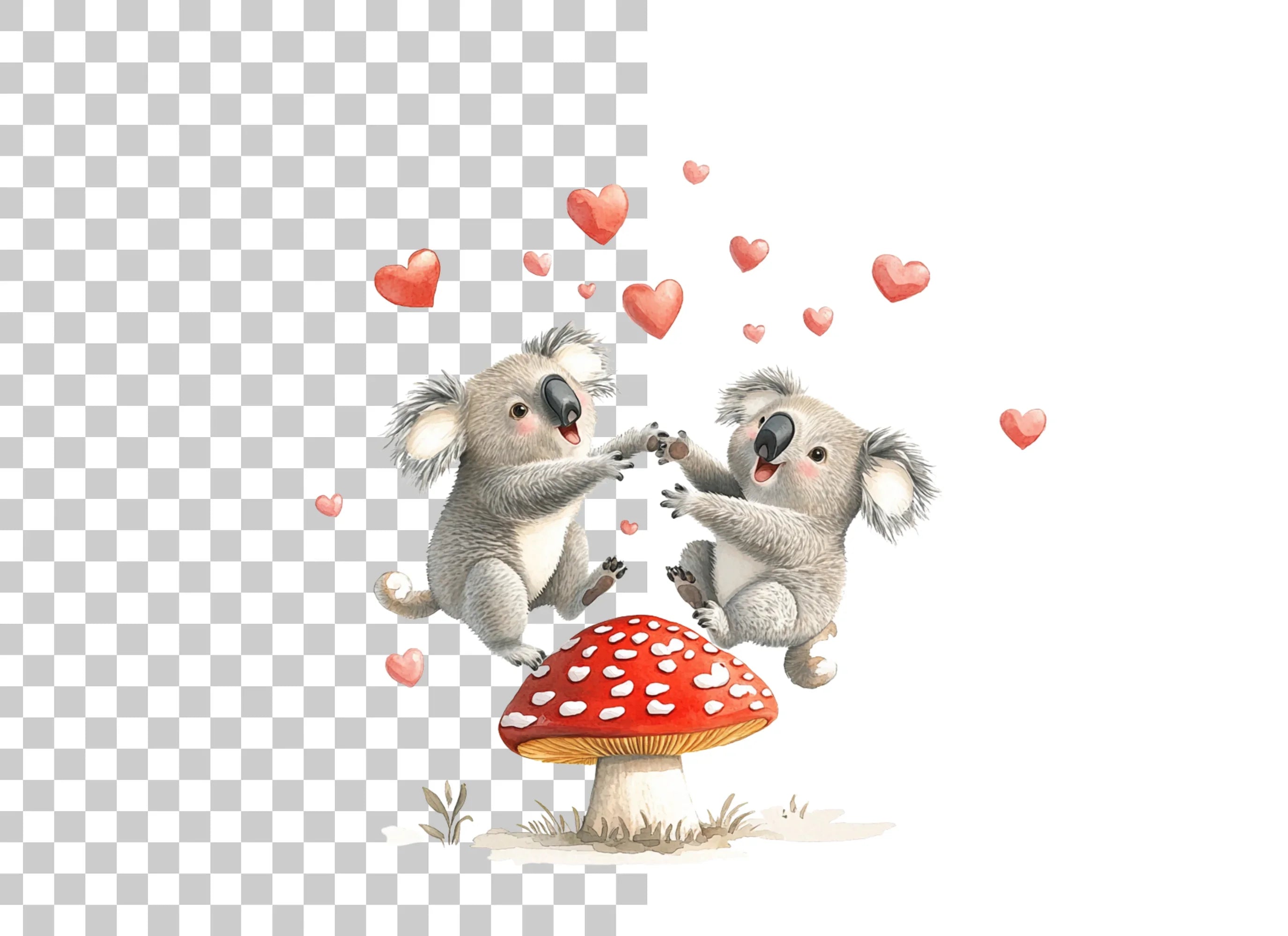 Playful Koalas on Mushroom Clipart Bundle