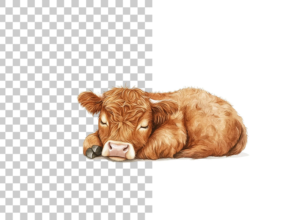 Sleeping Highland Calf Clipart Bundle