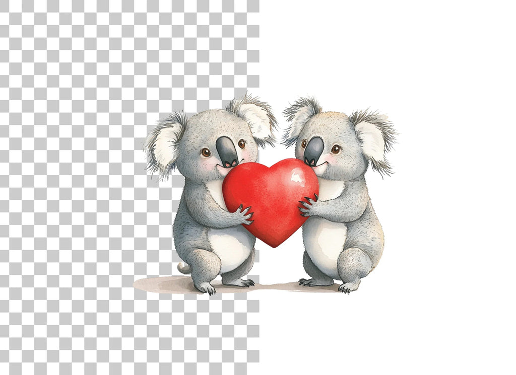 Sweet Koala Couple Holding Red Heart Clipart Bundle