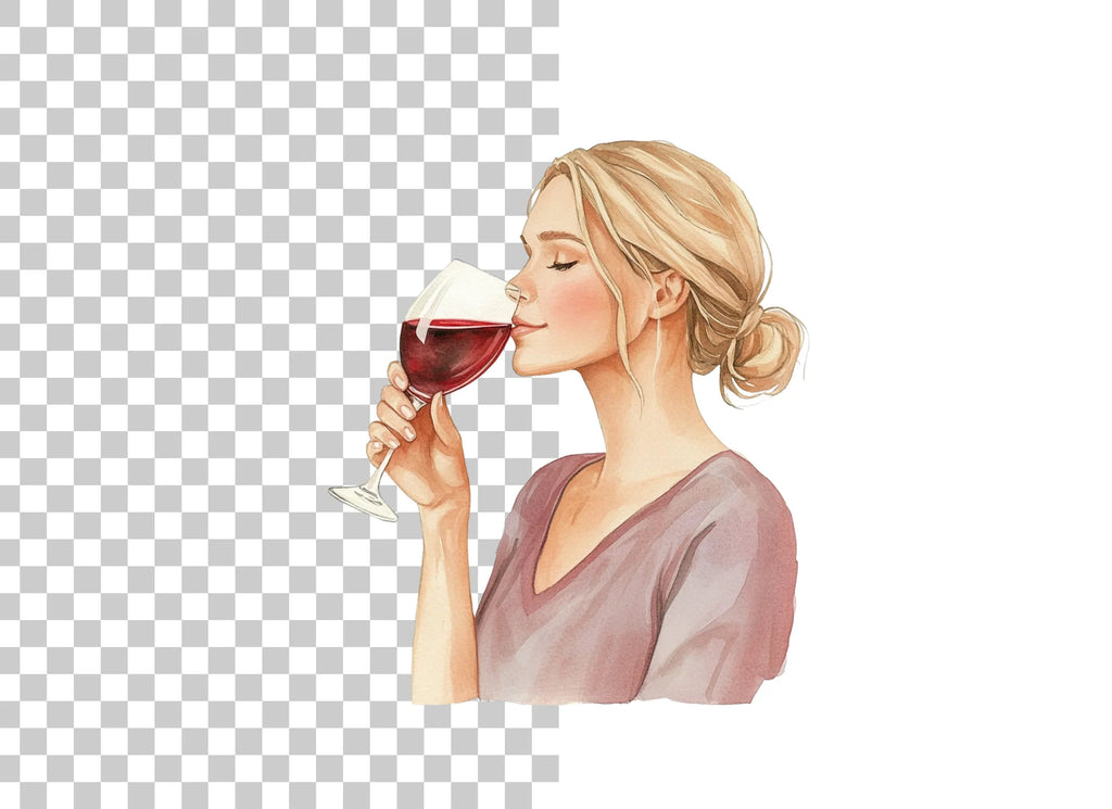 Women Savoring Red Wine Clipart Bundle