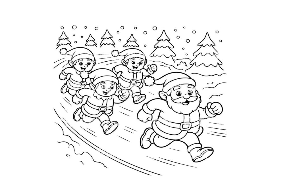 Santa and Elves Running Coloring Books