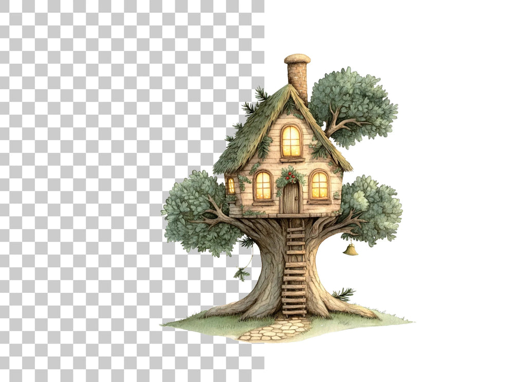 Enchanted Treehouse Illustration Clipart Bundle