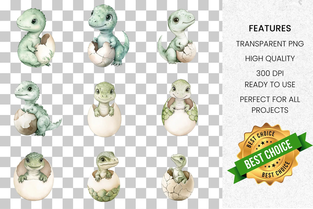Cute Baby Dinosaur Hatching Clipart Bundle