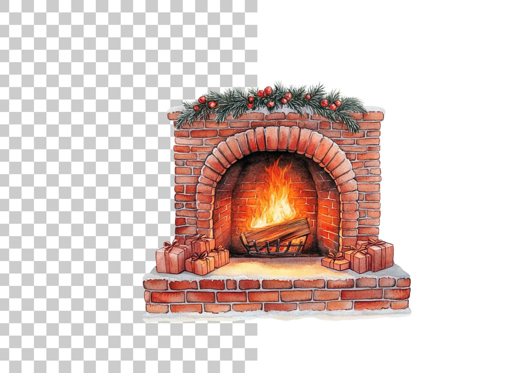 Festive Fireplace with Gifts Clipart Bundle
