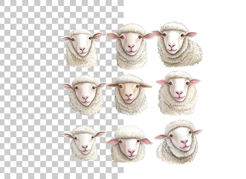 Adorable Sheep Faces Clipart Bundle