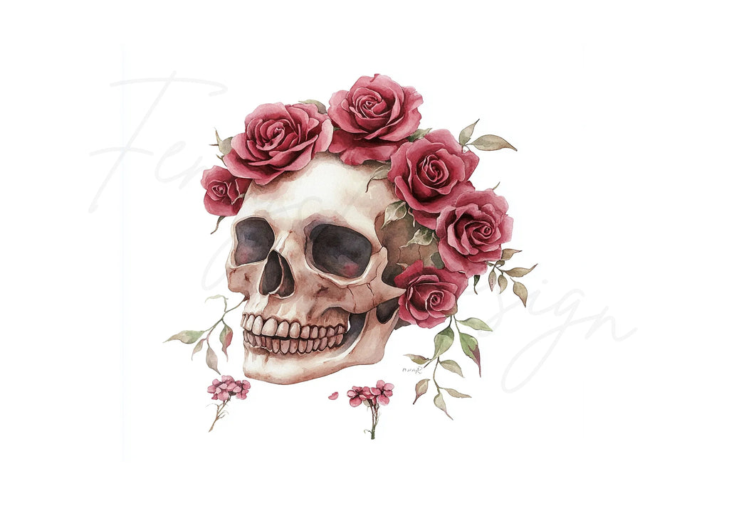 Red Rose Skull Clipart Bundle