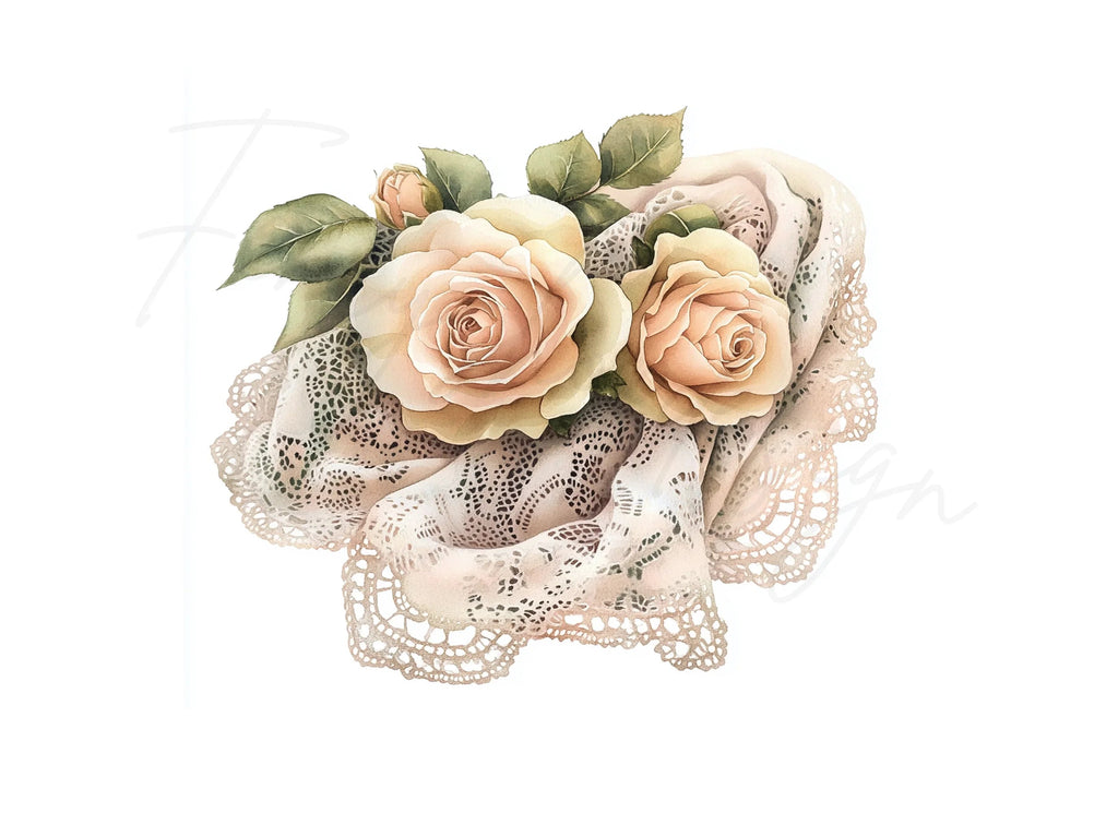 Vintage Rose Lace Clipart Bundle