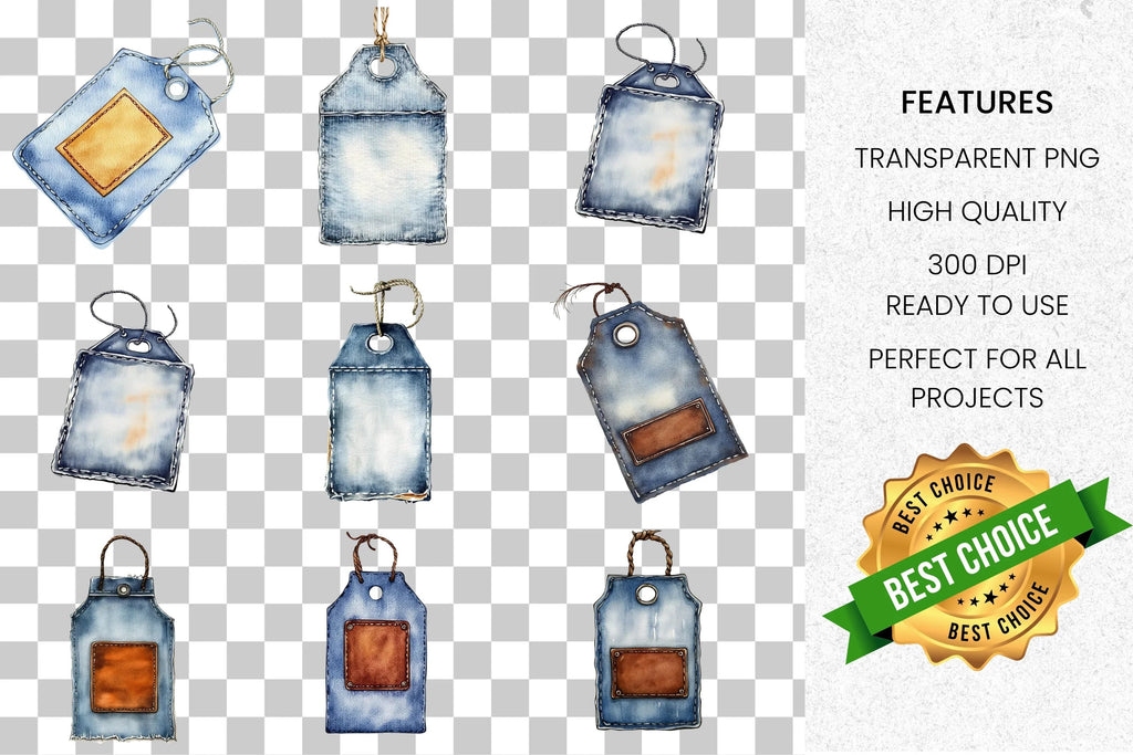 Distressed Denim Tags Clipart Bundle