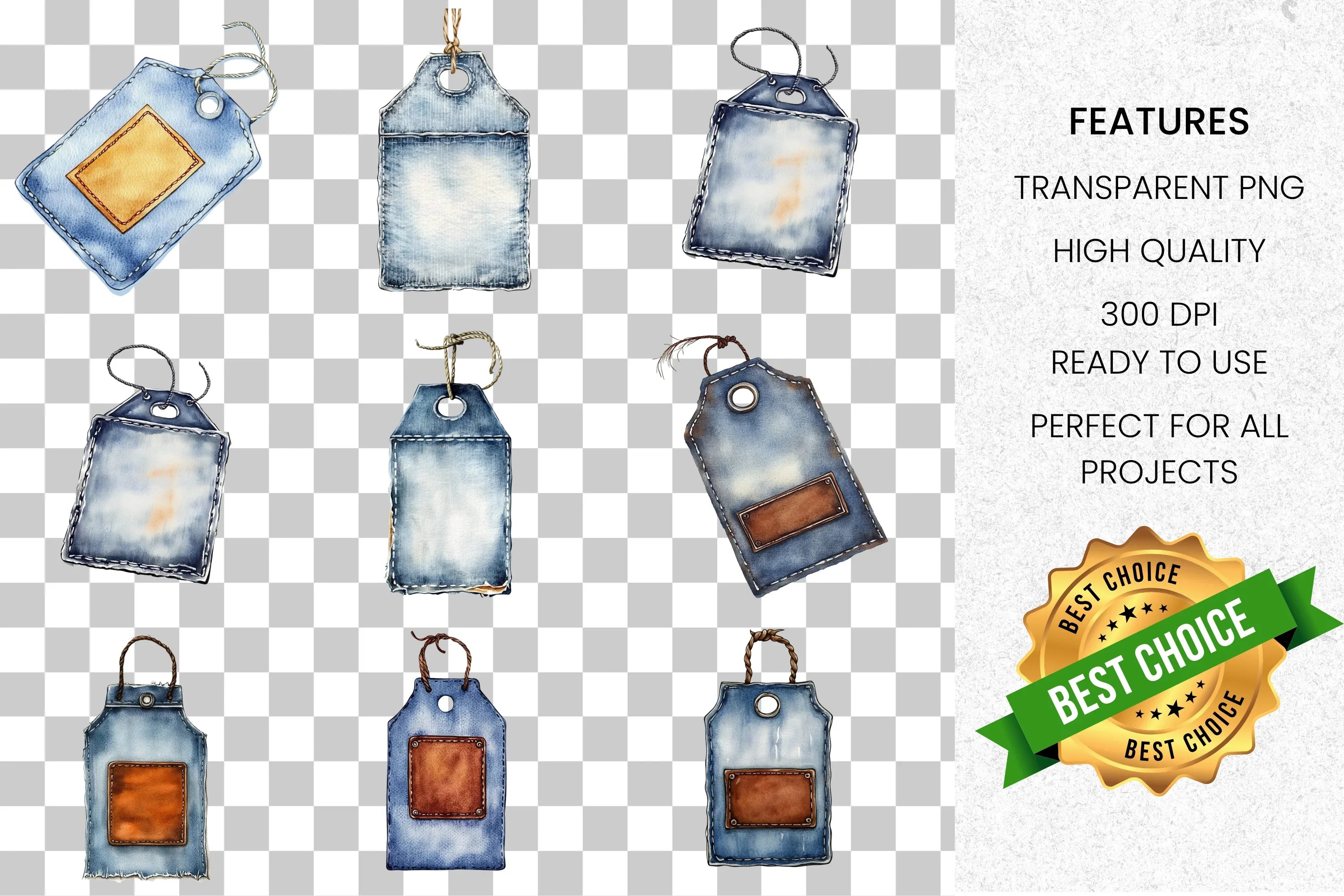 Distressed Denim Tags Clipart Bundle