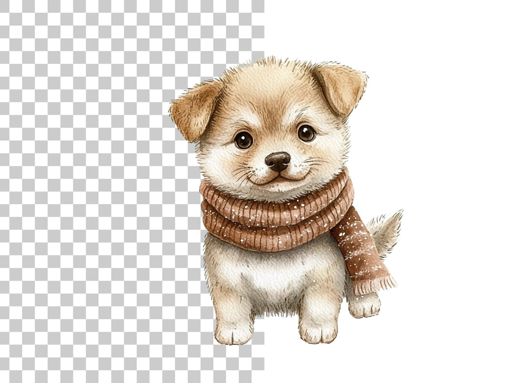 Cute Puppy in Scarf Winter Clipart Bundle