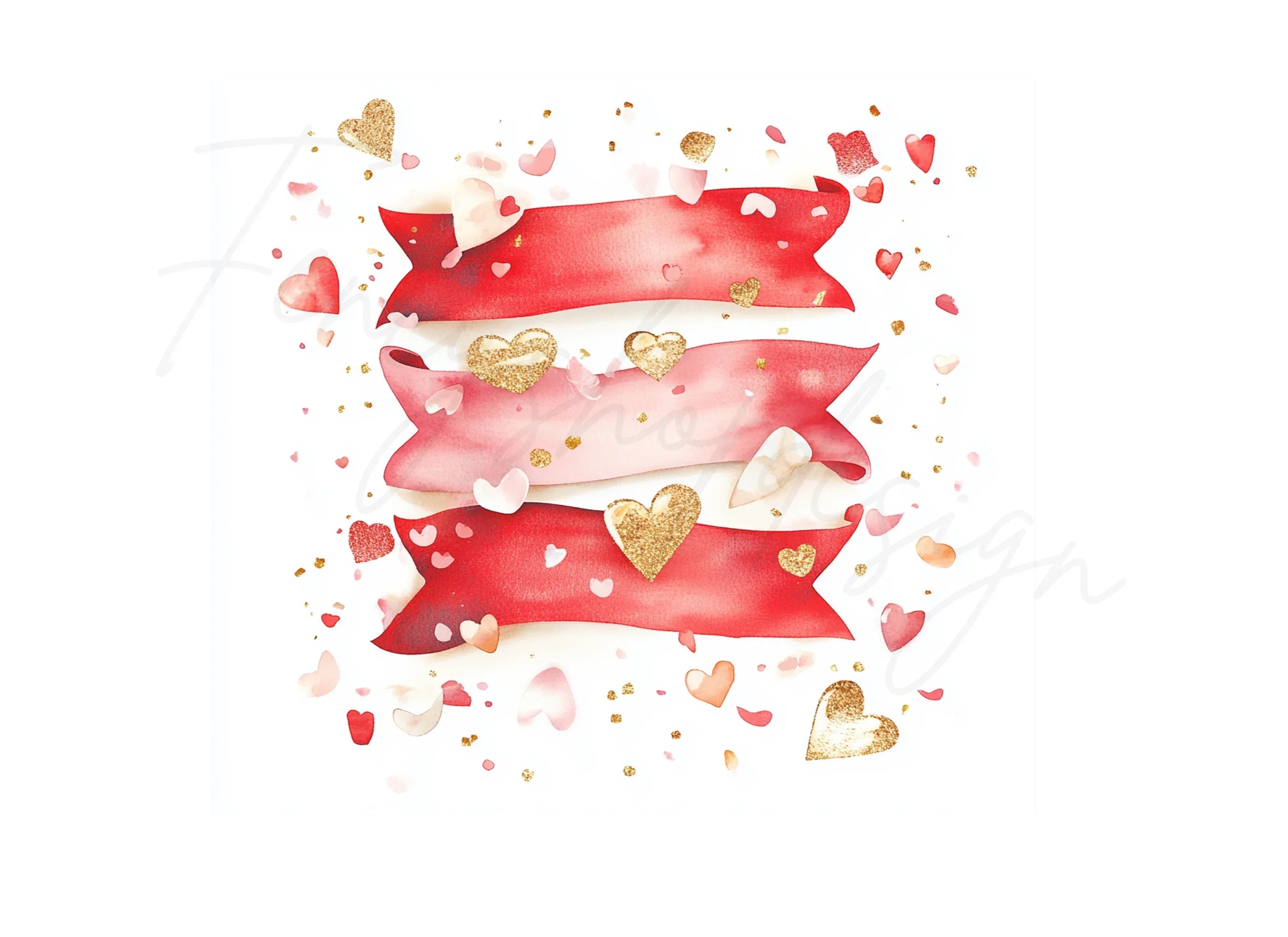 Valentine's Day Heart Ribbons Clipart Bundle
