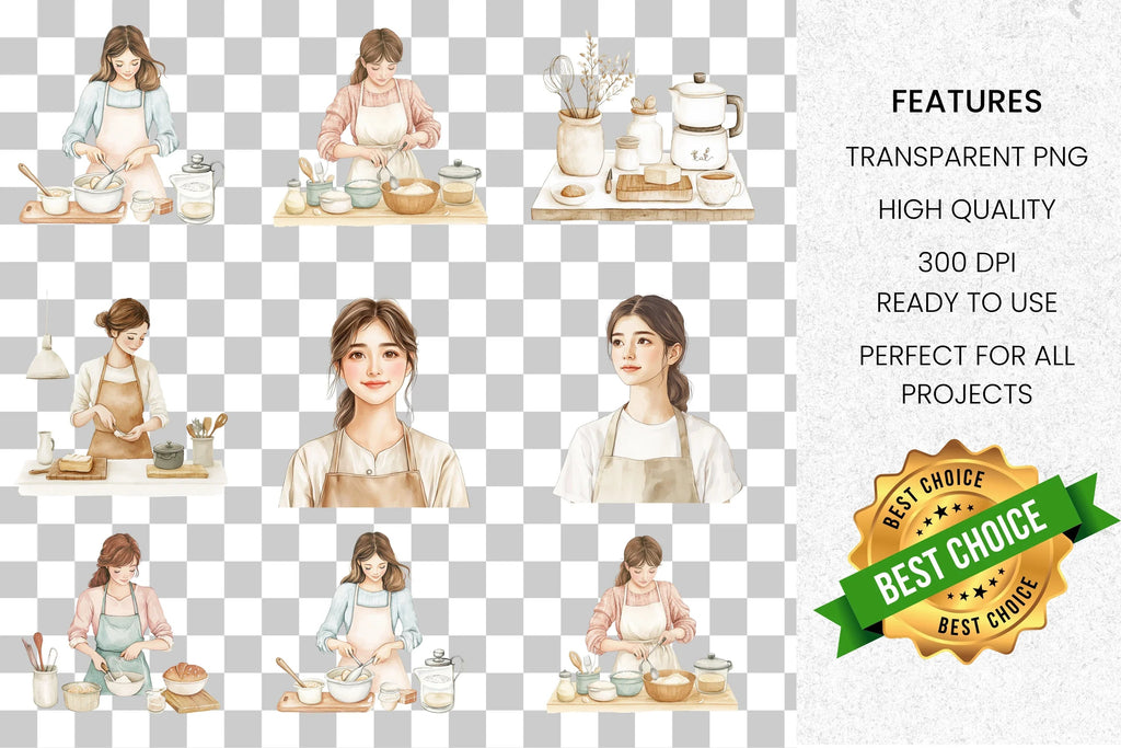 Women Baking Clipart Bundle