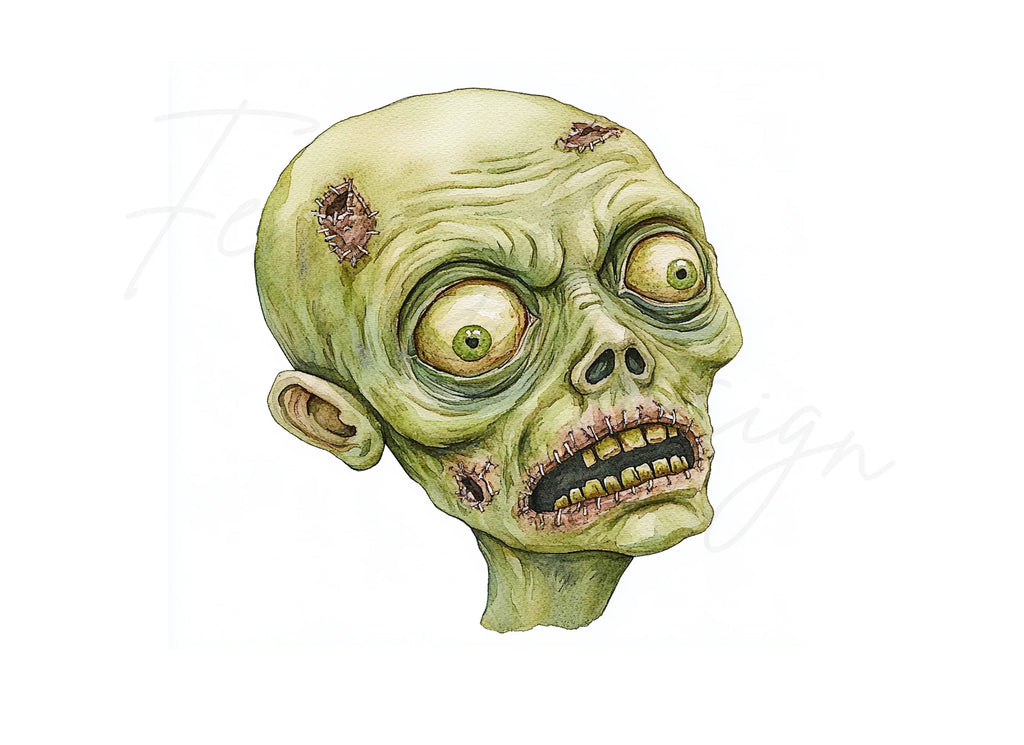 Spooky Zombie Head Halloween Clipart Bundle