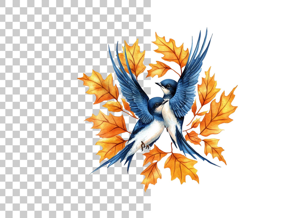 Swallows and Autumn Leaves Clipart Bundle