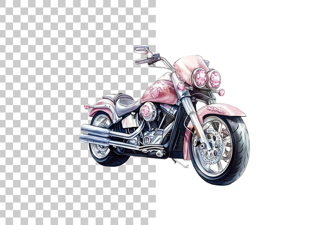 Pink Gemstone Motorcycle Clipart Bundle