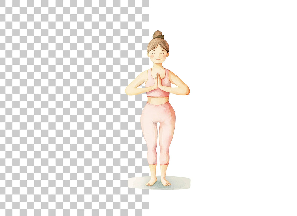 Yoga Girl Peaceful Standing Pose Clipart Bundle