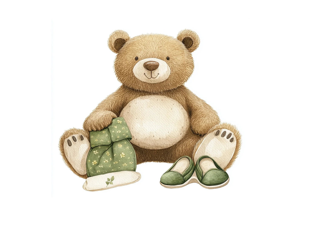 Teddy Bear with Green Pillow and Shoes Clipart Bundle