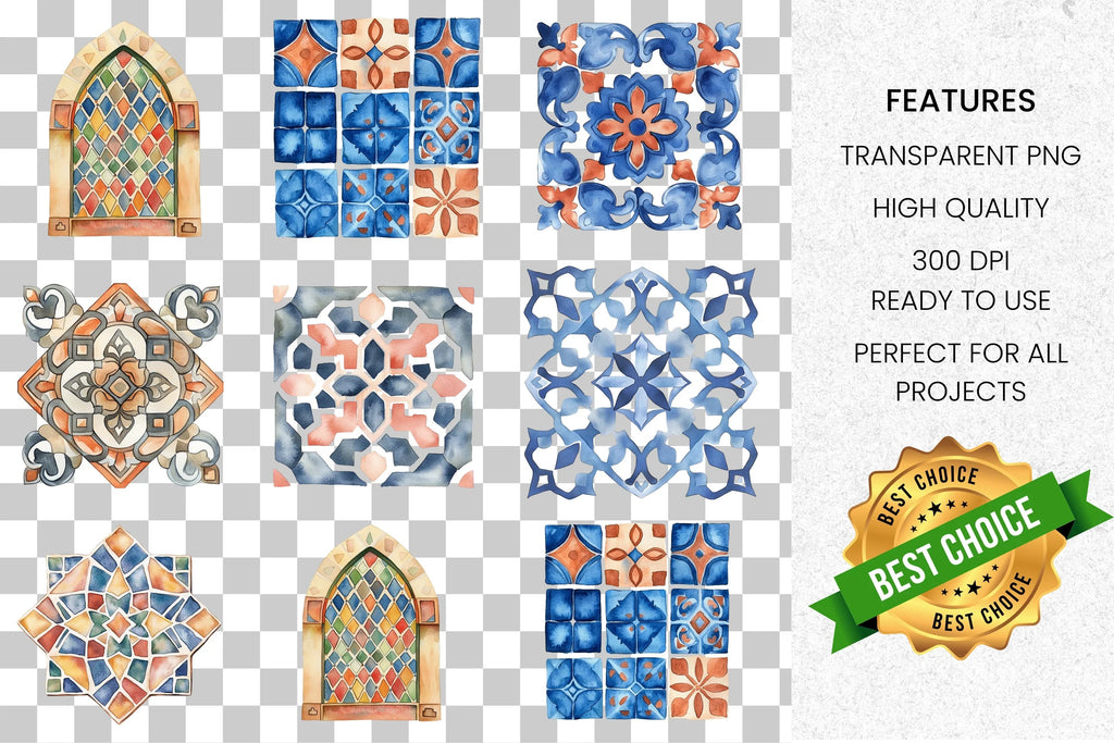Moroccan Tile Patterns Clipart Bundle
