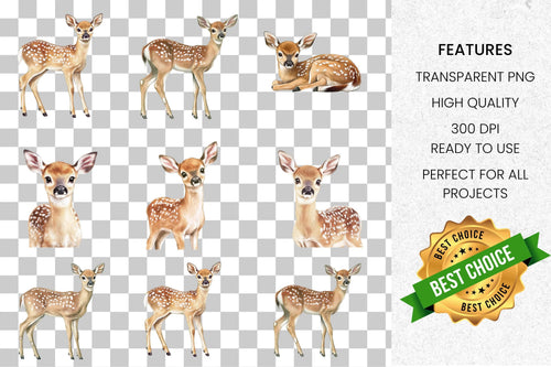 Adorable Baby Deer Fawn Clipart Bundle