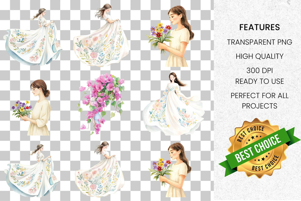 Elegant Floral Women Clipart Bundle