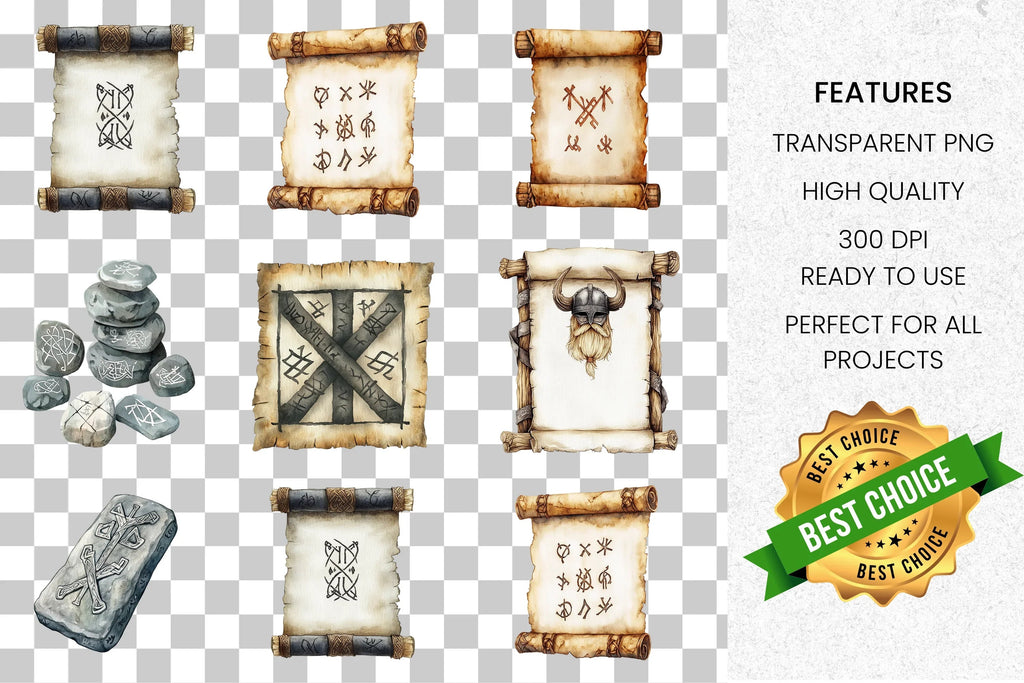 Viking Runes Ancient Scroll Clipart Bundle