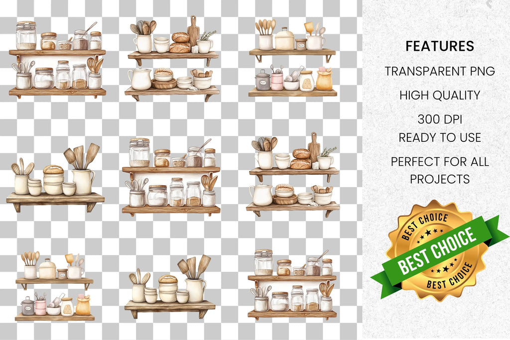 Rustic Kitchen Shelf Clipart Bundle