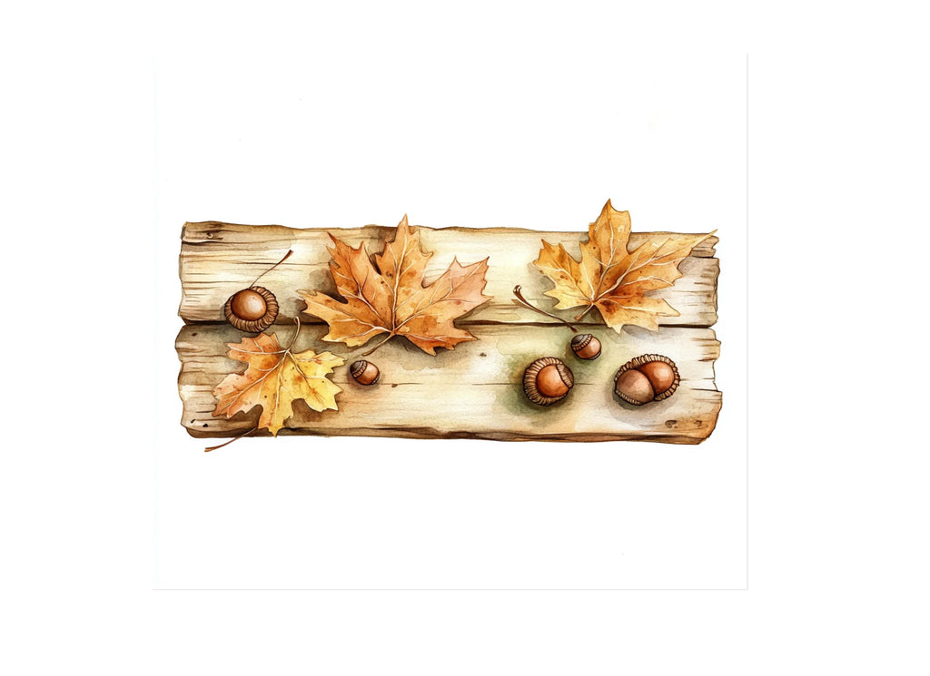 Autumn Leaves and Acorns on Wood Clipart Bundle