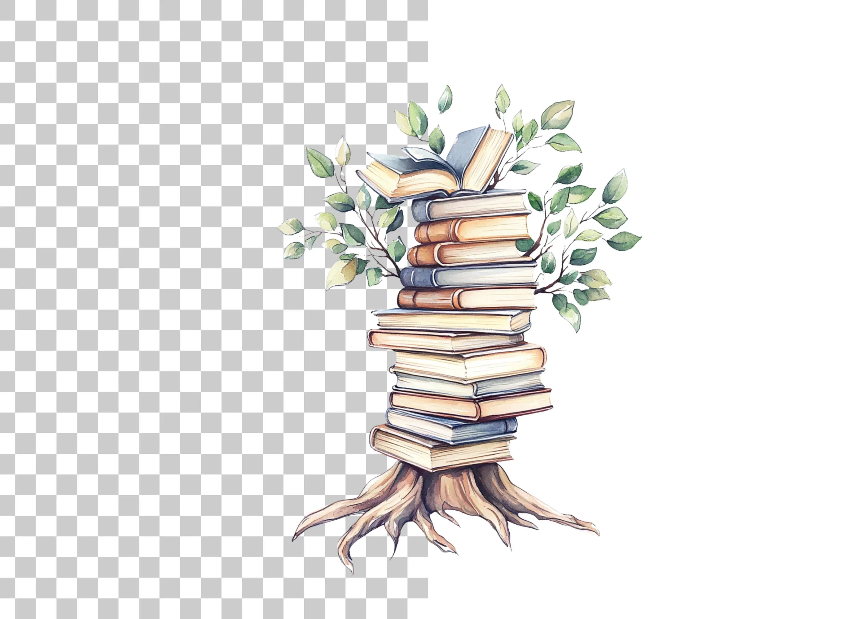 Stacked Books with Leaves Clipart Bundle