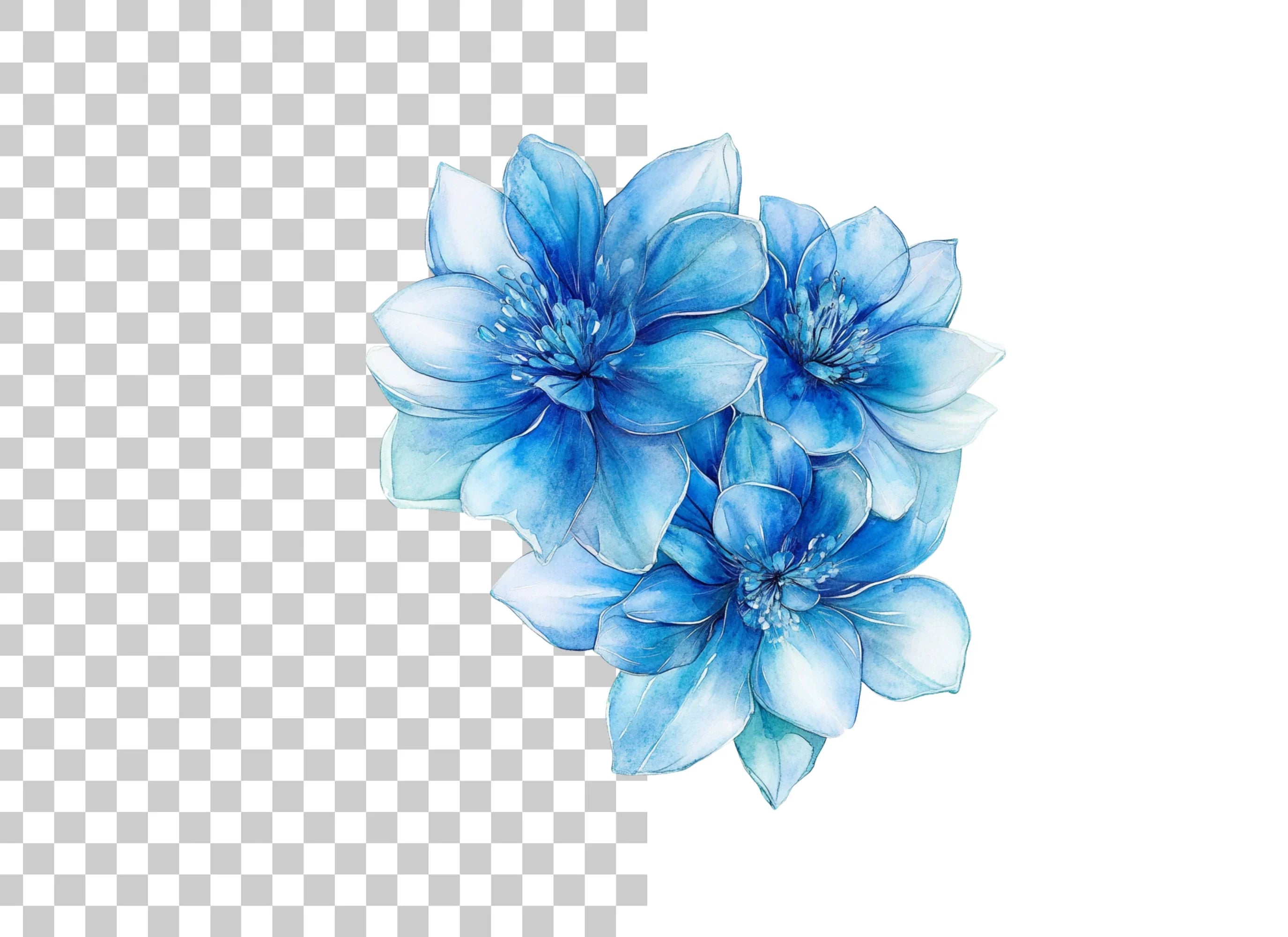 Exquisite Blue Floral Cluster Clipart Bundle