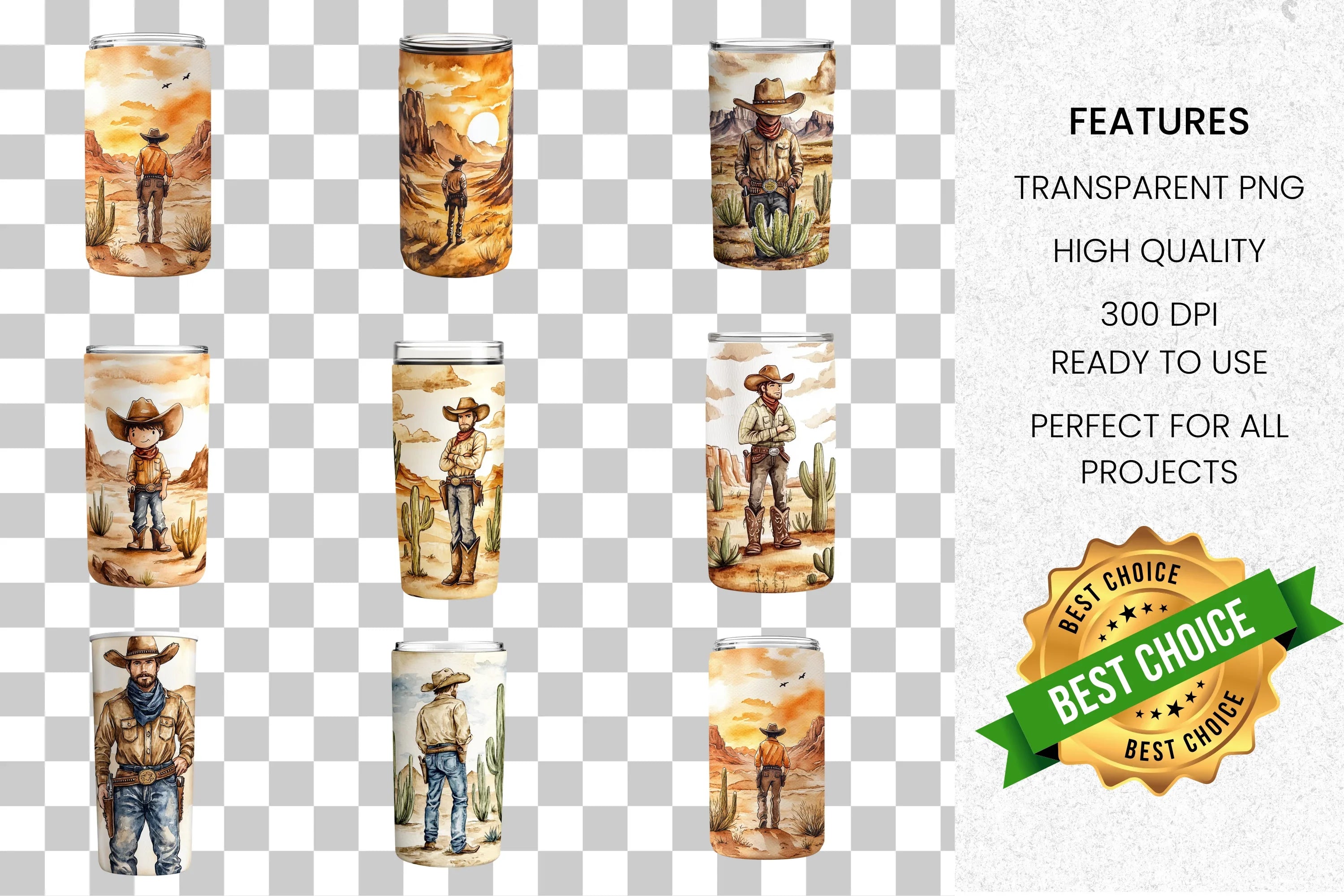 Western Cowboy Tumbler Designs Clipart Bundle