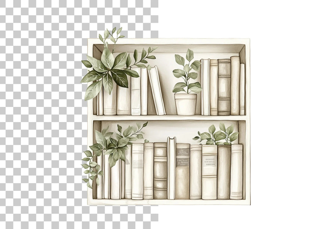 Bookshelf with Greenery Clipart Bundle