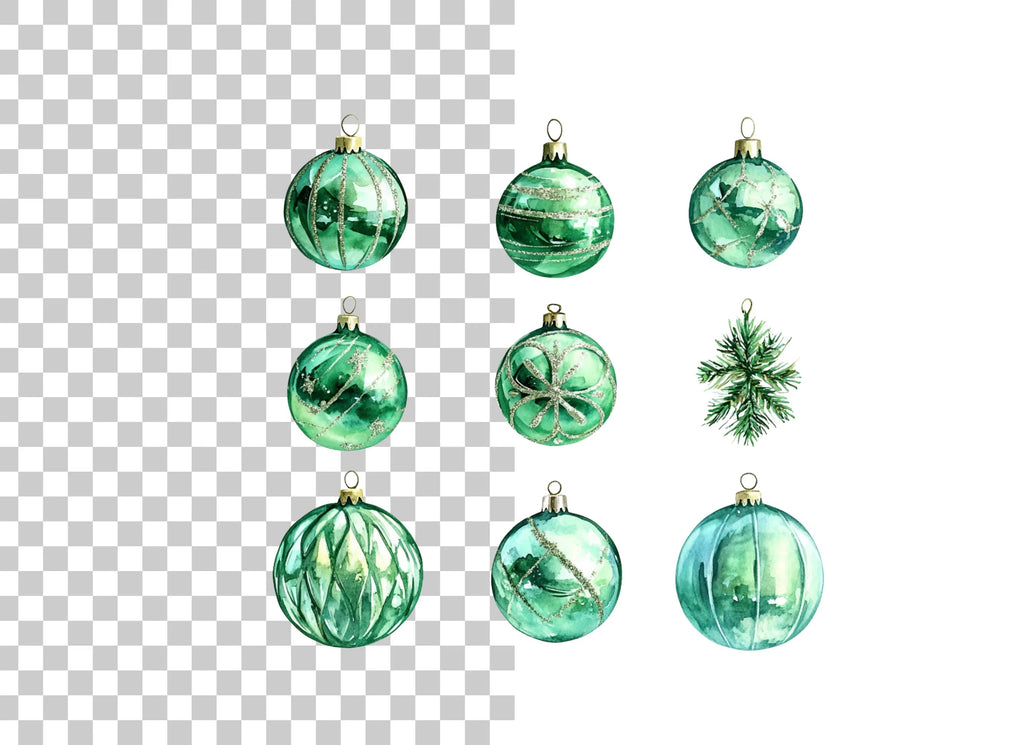 Emerald Christmas Baubles Clipart Bundle