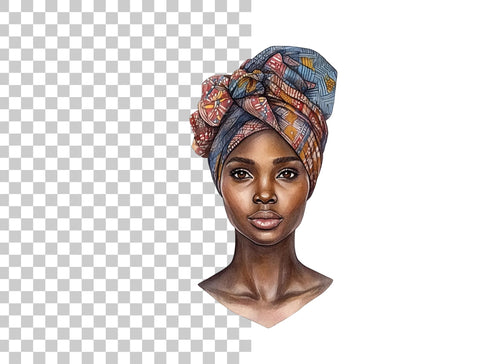 African Woman Headwrap Clipart Bundle
