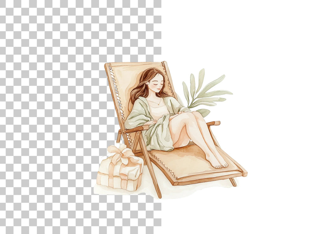 Relaxing Woman on Beach Chair Clipart Bundle