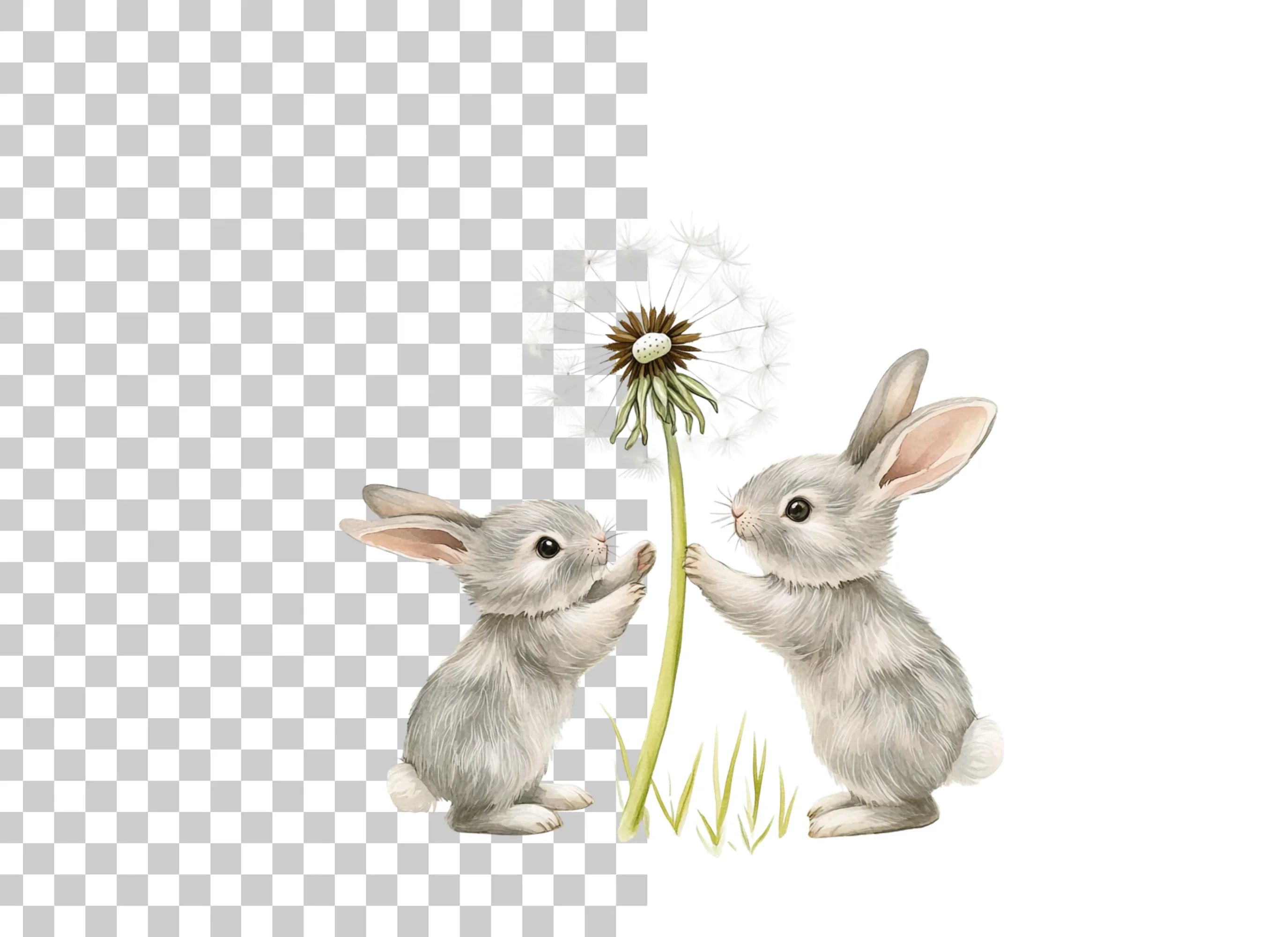 Playful Bunnies and Dandelion Clipart Bundle