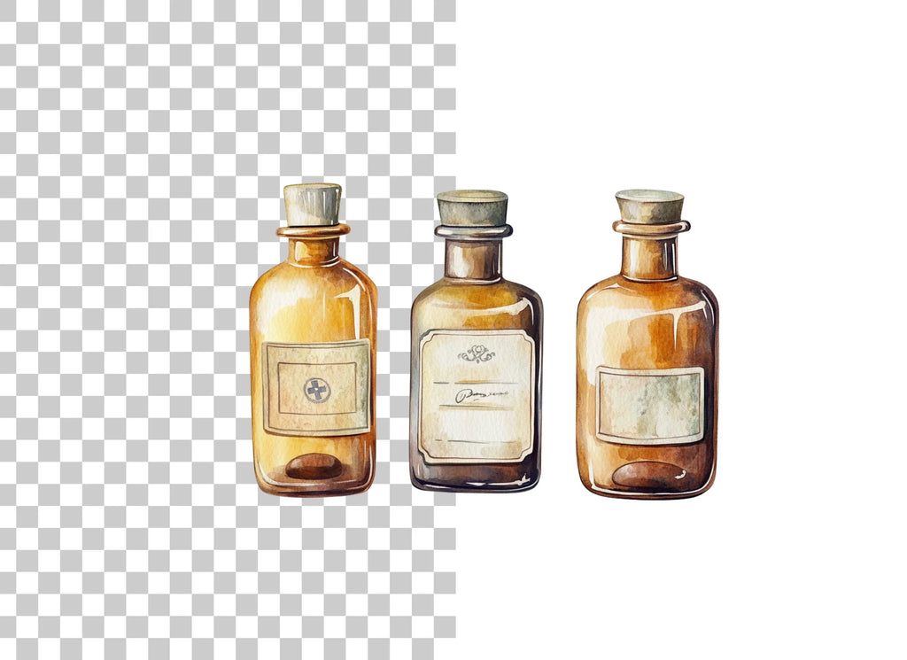 Vintage Brown Potion Bottles Clipart Bundle